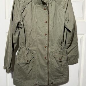 Forever 21 Olive Green Utility Jacket with Front Zip & Snap Placket
